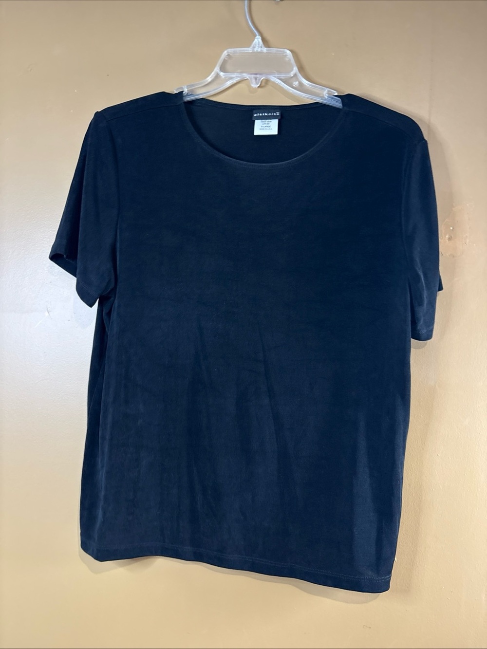 HC1013 Citiknits Short Sleeve Top Women’s Black Round Neck Slinky Fabric Blouse
